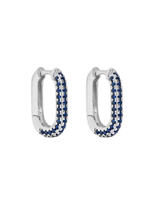 Platinum [Blue Stone] 925 Sterling Silver Cubic Zirconia Geometric Vintage Huggie Earring